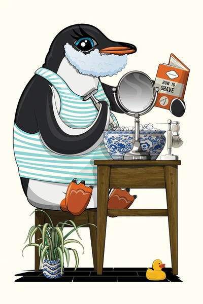 Penguins: Penguin Shaving In The Bathroom by WyattDesign