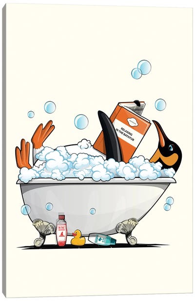 Penguin In The Bathtub Canvas Art Print - WyattDesign