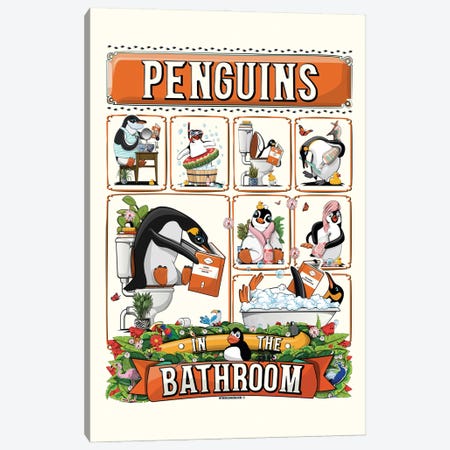 Penguins In The Bathroom Canvas Print #WYD404} by WyattDesign Canvas Art Print