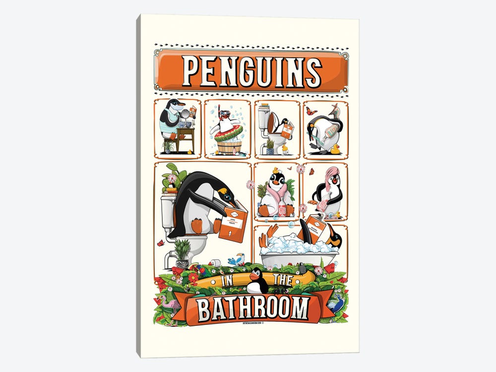 Penguins In The Bathroom by WyattDesign 1-piece Canvas Print
