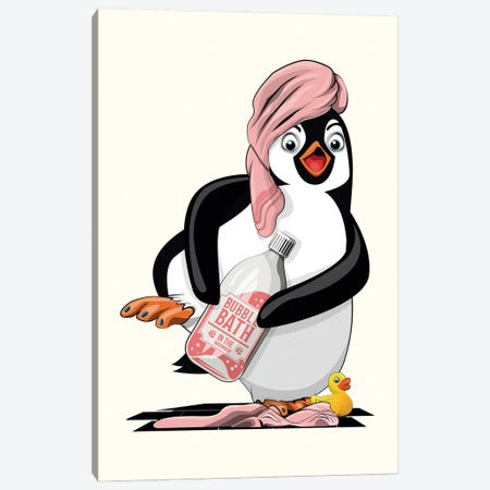 Penguin In The Bathroom Canvas Print #WYD405} by WyattDesign Art Print