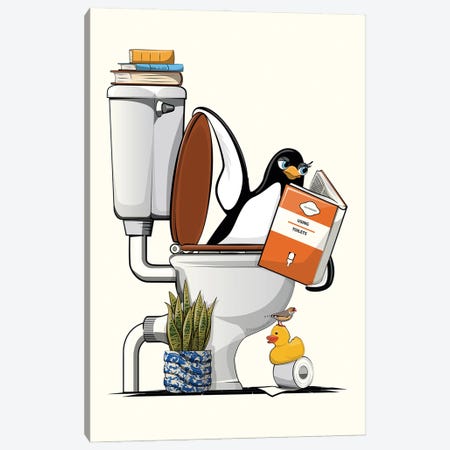 Penguin In The Toilet Canvas Print #WYD406} by WyattDesign Canvas Print