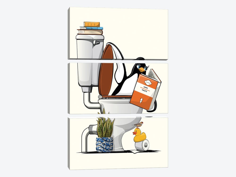 Penguin In The Toilet by WyattDesign 3-piece Canvas Print