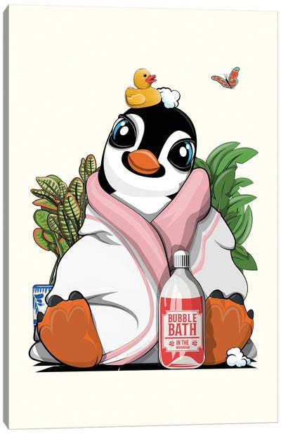 Penguin In A Bath Towel Canvas Art Print - Penguin Art
