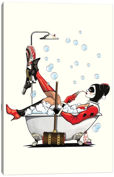 Harley Quinn In The Bath Canvas Art Print - WyattDesign