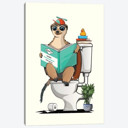 Meerkat On The Toilet In The Bathroom Canvas Print #WYD410} by WyattDesign Art Print