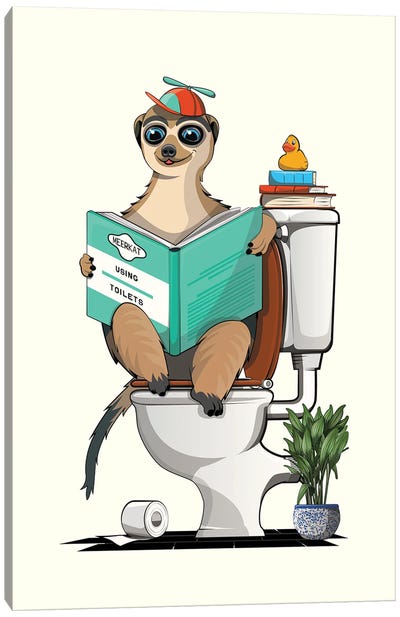 Meerkat On The Toilet In The Bathroom Canvas Art Print