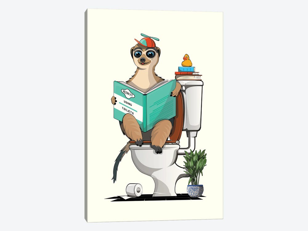 Meerkat On The Toilet In The Bathroom by WyattDesign 1-piece Canvas Artwork