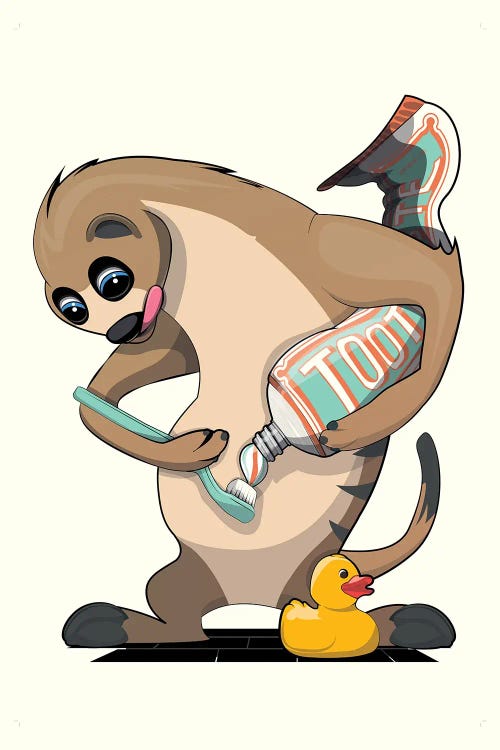 Meerkat Brushing Teeth In The Bathroom by WyattDesign wall art