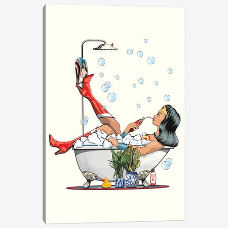 Wonder Woman In The Bath Canvas Print #WYD417} by WyattDesign Canvas Art