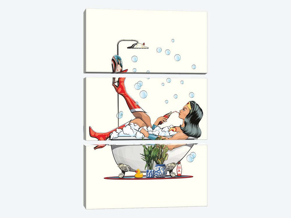 Wonder Woman In The Bath by WyattDesign 3-piece Canvas Print