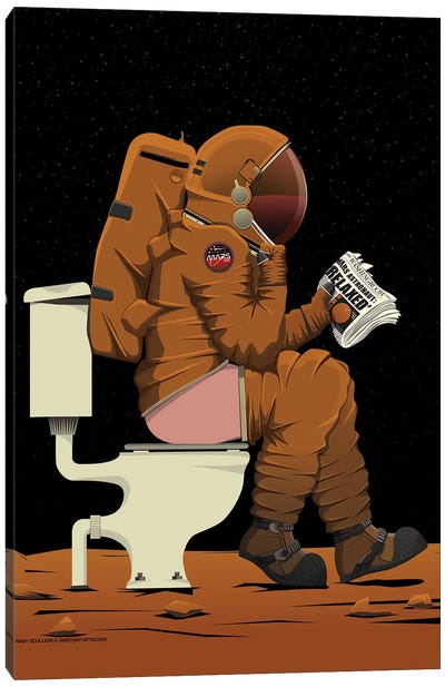 Mars Astronaut On The Toilet Canvas Art Print - WyattDesign