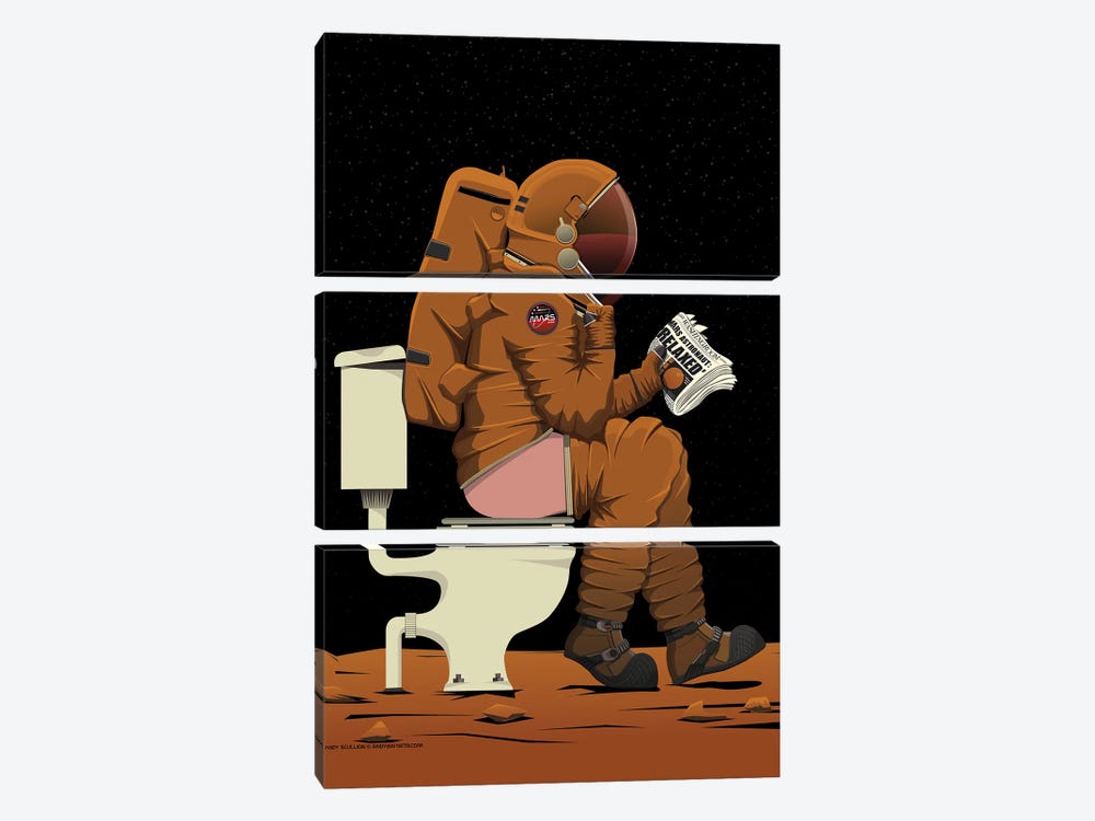 Mars Astronaut On The Toilet by WyattDesign 3-piece Art Print