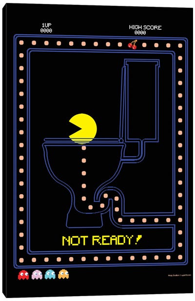 Pac Man On The Toilet Canvas Art Print - Humor Art