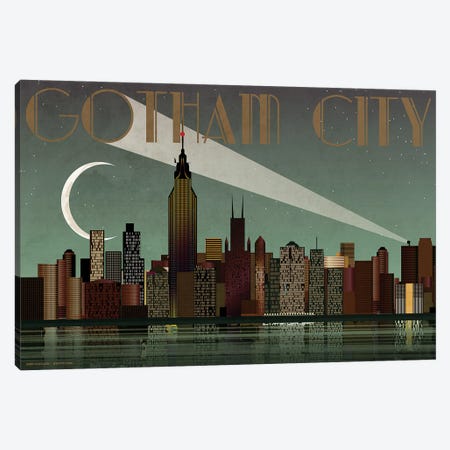Gotham City Skyline Batman Canvas Print #WYD44} by WyattDesign Art Print