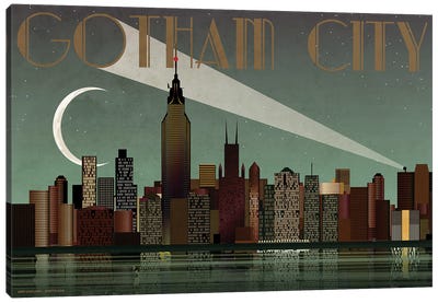 Gotham City Skyline Batman Canvas Art Print - Justice League