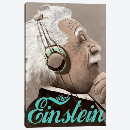 Albert Einstein Listening To Music On Headphones Canvas Print #WYD6} by WyattDesign Canvas Art Print