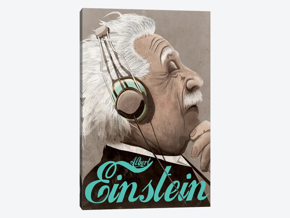 Albert Einstein Listening To Music On Headphones by WyattDesign 1-piece Canvas Art