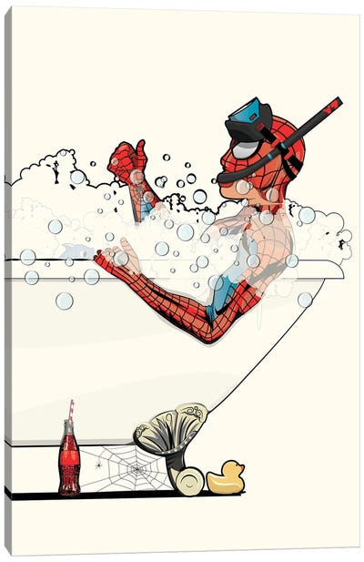 Spiderman Bath Canvas Art Print - Humor Art