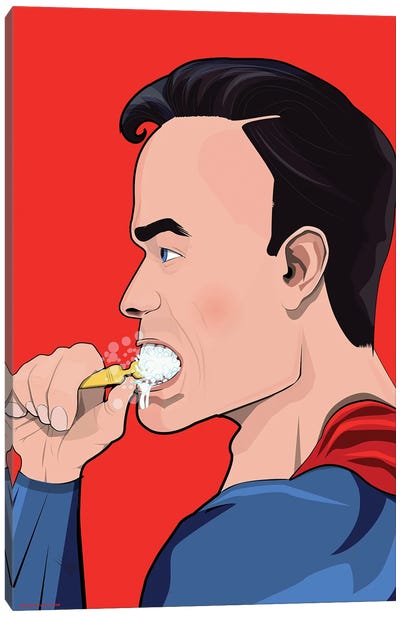 Superman Teeth Canvas Art Print - Bathroom Humor Art