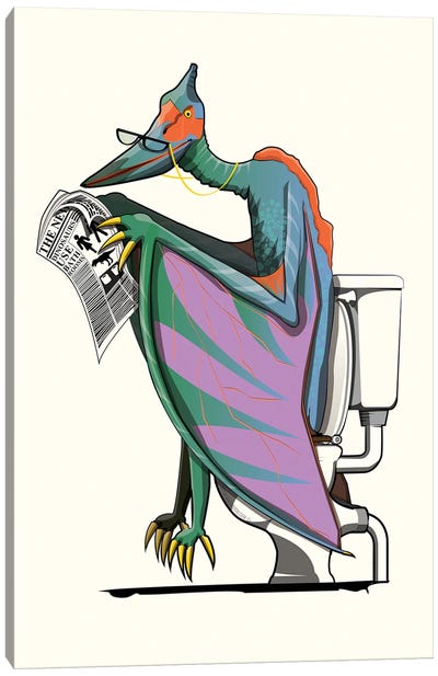 Dinosaurs Pterodactyl On The Toilet Canvas Art Print - Reading Art