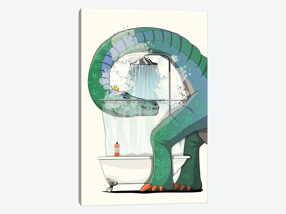 Dinosaurs Diplodocus In The Shower Bathroom by WyattDesign 1-piece Art Print