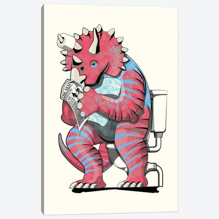 Dinosaurs Triceratops On The Toilet Canvas Print #WYD83} by WyattDesign Canvas Wall Art