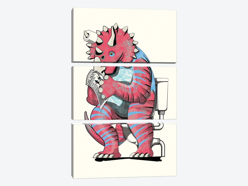 Dinosaurs Triceratops On The Toilet by WyattDesign 3-piece Art Print