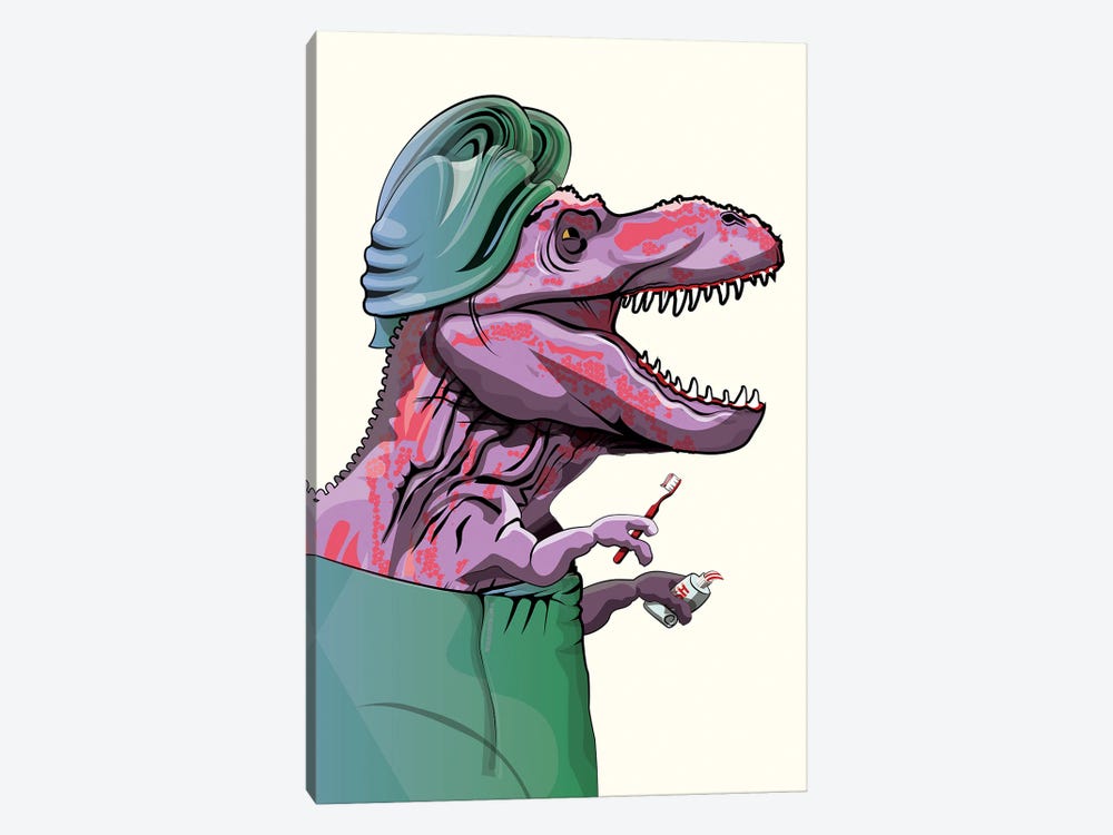 Dinosaur Tyrannosaurus Brushing Teeth by WyattDesign 1-piece Canvas Artwork