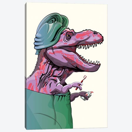 Dinosaur Tyrannosaurus Brushing Teeth Canvas Print #WYD84} by WyattDesign Art Print