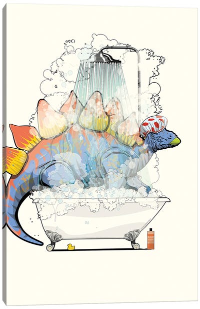 Dinosaur Stegosaurus In The Shower Bathroom Canvas Art Print - Prehistoric Animal Art