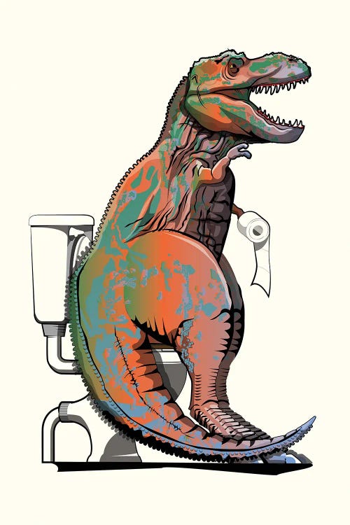 Dinosaur T-Rex On The Toilet by WyattDesign wall art