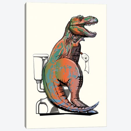 Dinosaur T-Rex On The Toilet Canvas Print #WYD86} by WyattDesign Art Print