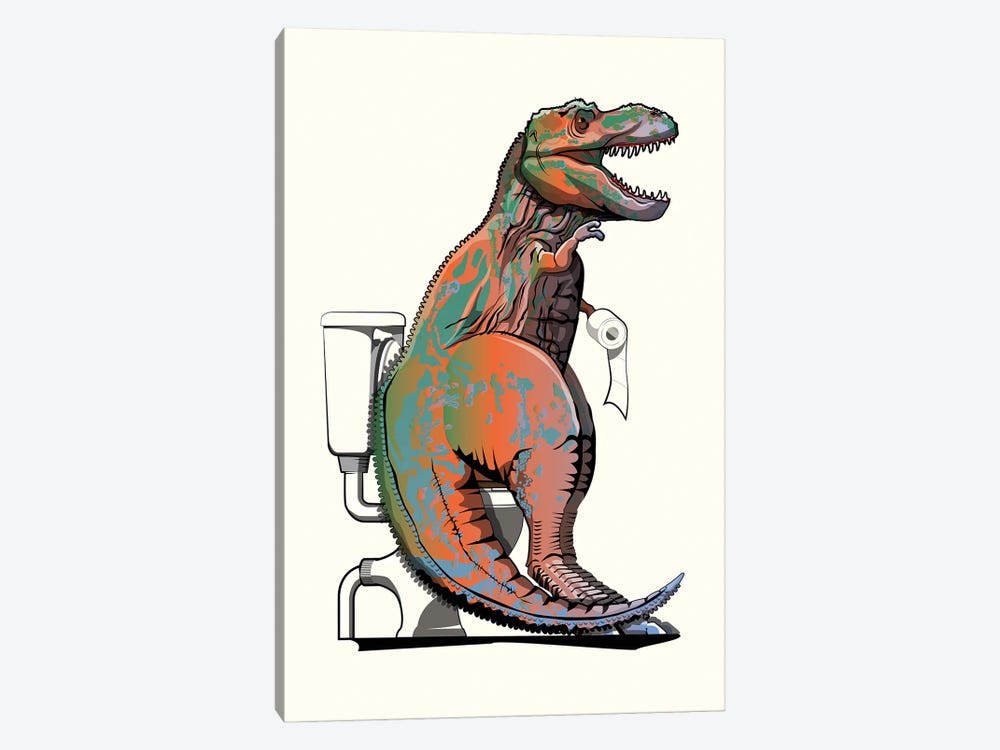 Dinosaur T-Rex On The Toilet by WyattDesign 1-piece Canvas Artwork