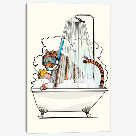 Tiger In The Bath Canvas Print #WYD87} by WyattDesign Canvas Print