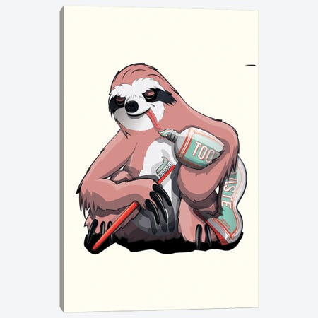 Sloth Brushing Teeth Canvas Print #WYD88} by WyattDesign Canvas Art