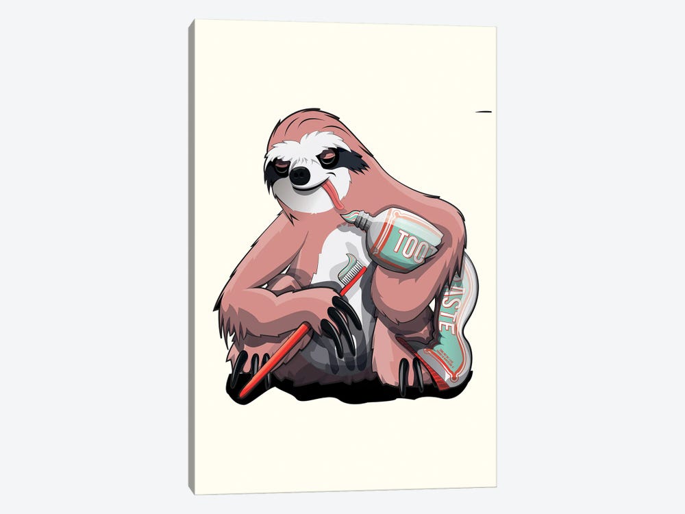 Sloth Brushing Teeth by WyattDesign 1-piece Canvas Art