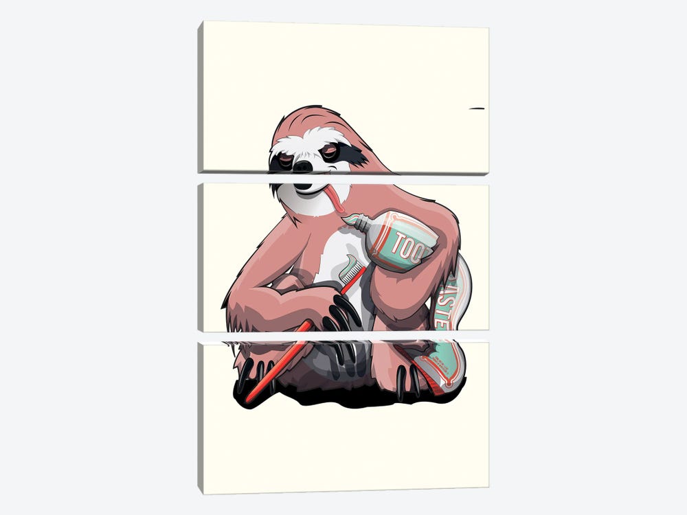 Sloth Brushing Teeth by WyattDesign 3-piece Canvas Artwork