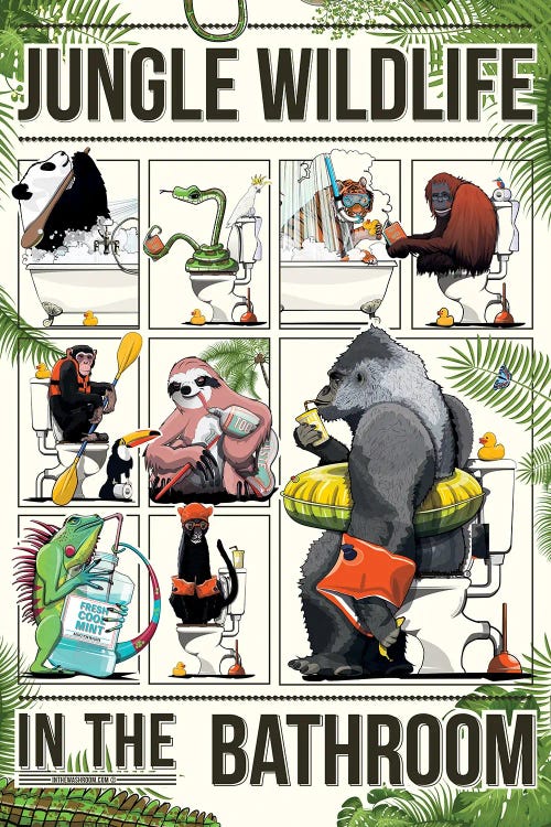 Jungle Animals In The Bathroom by WyattDesign wall art