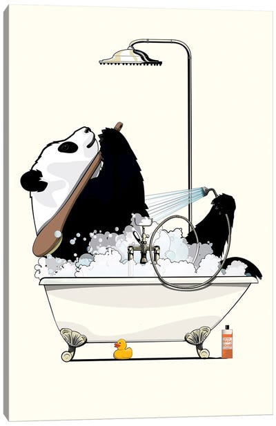 Giant Panda Bear In The Bath Canvas Art Print - Panda Art