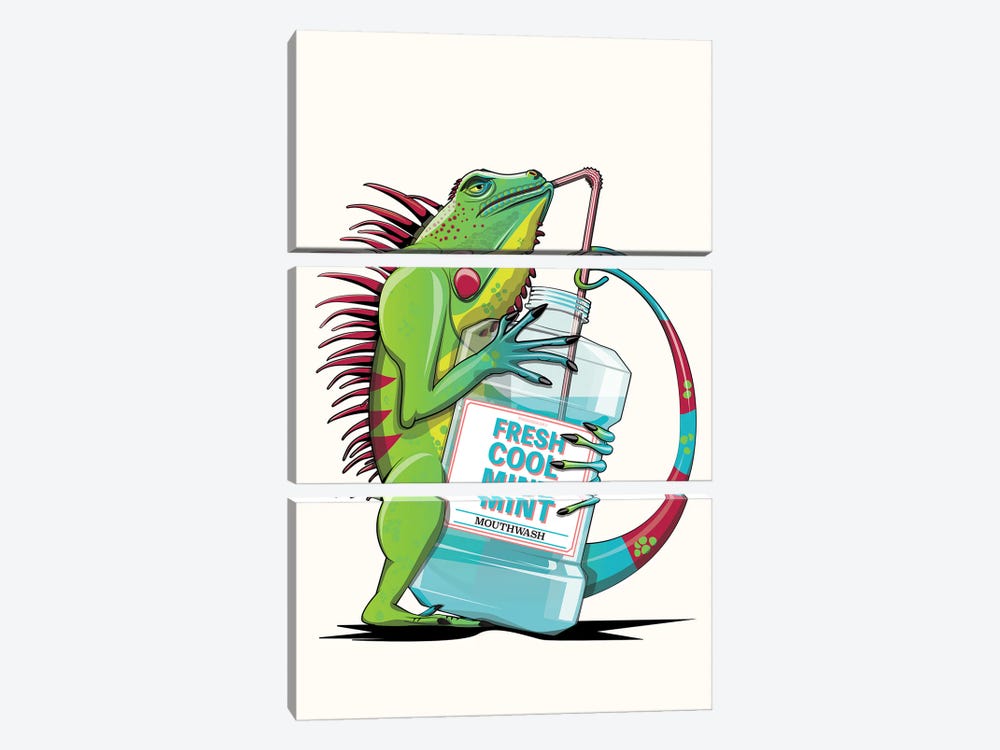 Iguana Funny Bathroom Poster by WyattDesign 3-piece Canvas Artwork