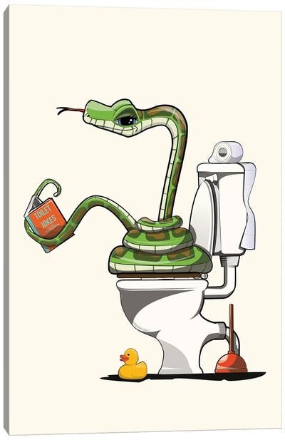 Snake On The Toilet Canvas Art Print - Snakes