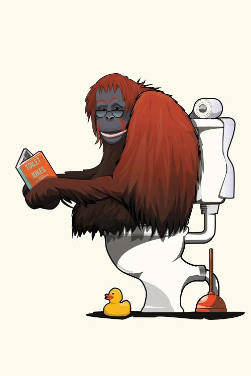 Orangutan On The Toilet by WyattDesign wall art