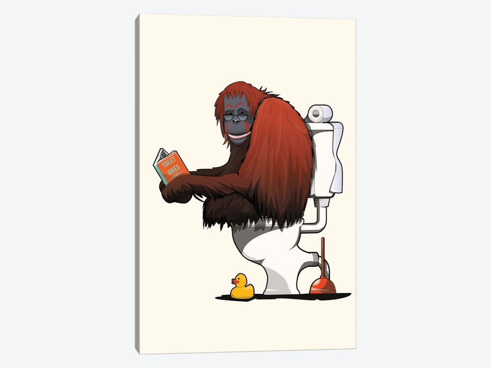 Orangutan On The Toilet by WyattDesign 1-piece Canvas Wall Art