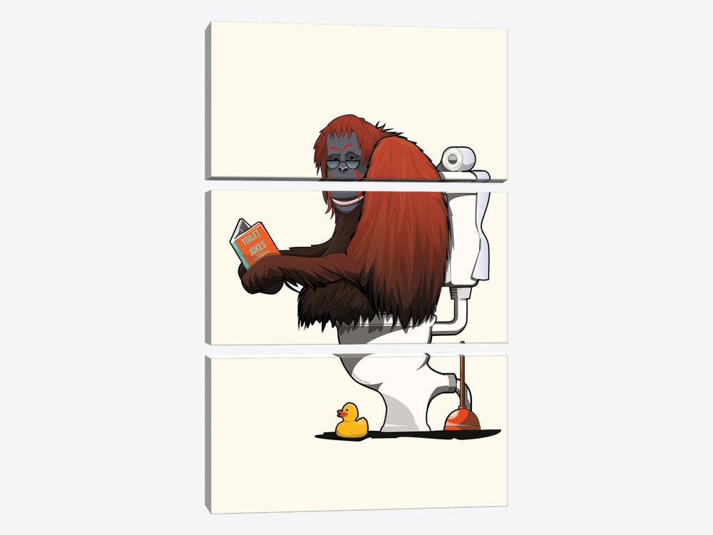 Orangutan On The Toilet by WyattDesign 3-piece Canvas Wall Art