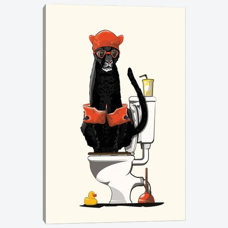 Black Panther On The Toilet Canvas Print #WYD94} by WyattDesign Canvas Wall Art