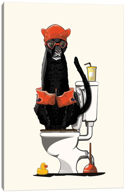 Black Panther On The Toilet Canvas Art Print - Panther Art