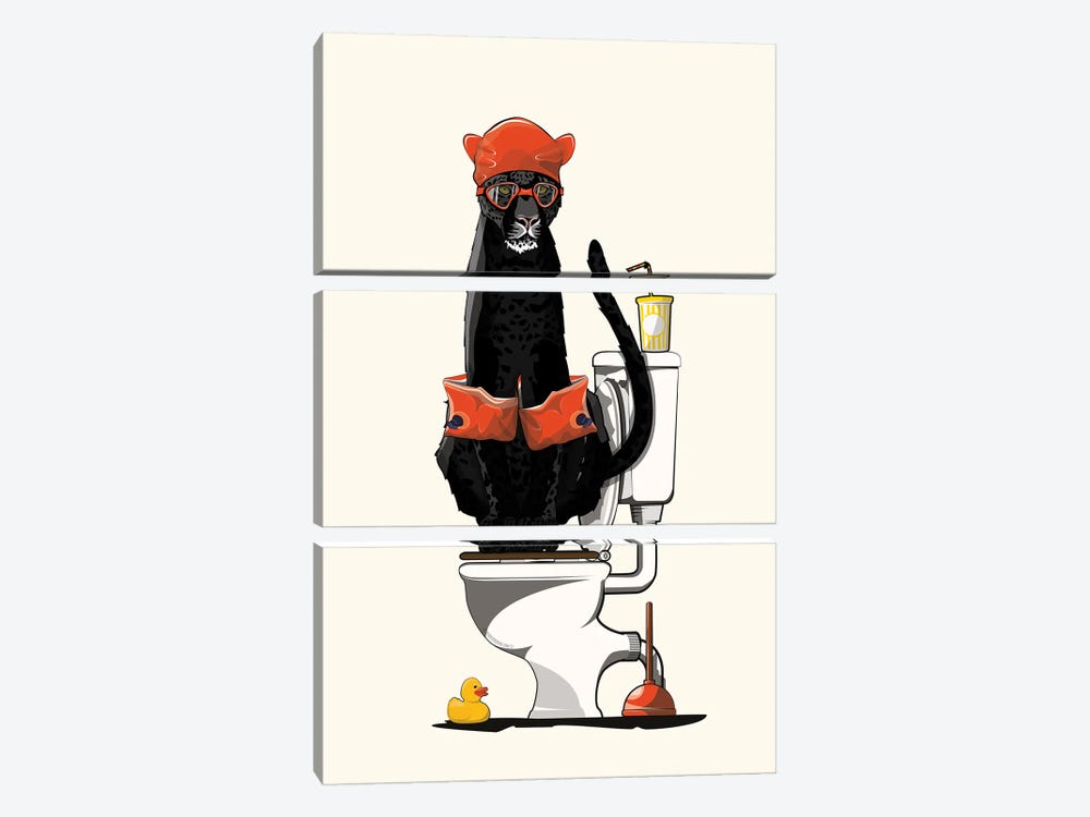 Black Panther On The Toilet by WyattDesign 3-piece Canvas Print