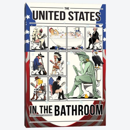 United States In The Bathroom Canvas Print #WYD95} by WyattDesign Canvas Wall Art