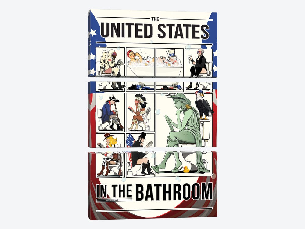 United States In The Bathroom by WyattDesign 3-piece Canvas Art